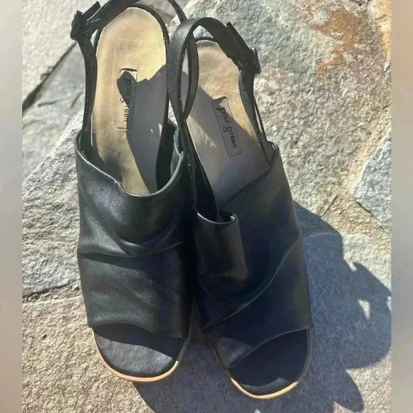 Paul Green Waverly Black Leather Slingback Block Heels Sandals Women's SizeUS 11 - Picture 2 of 9
